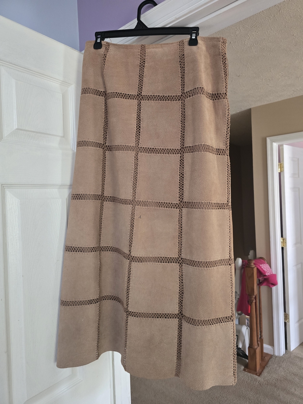 Tan Suede Panel A-Line Skirt
